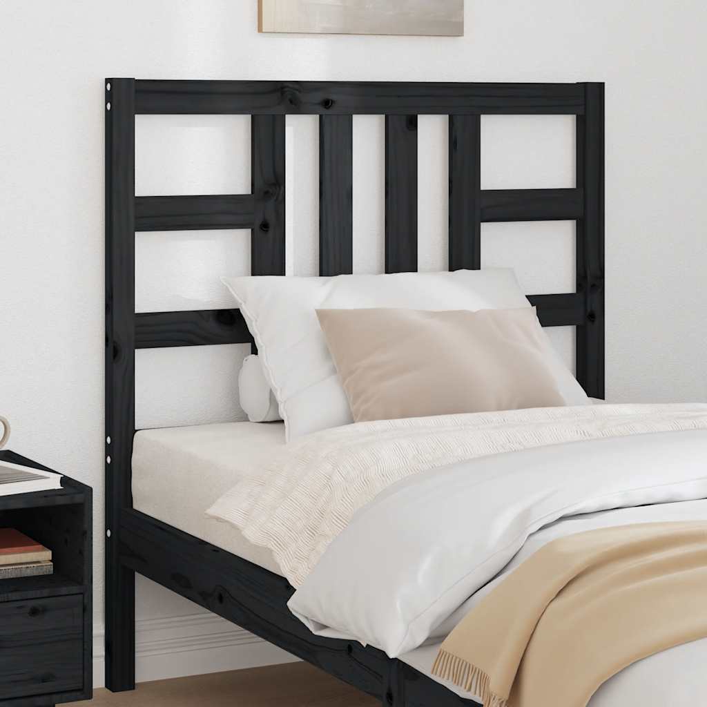 vidaXL Bed Headboard | Black | Solid Pine Wood | Medium |  Decorative Inlays