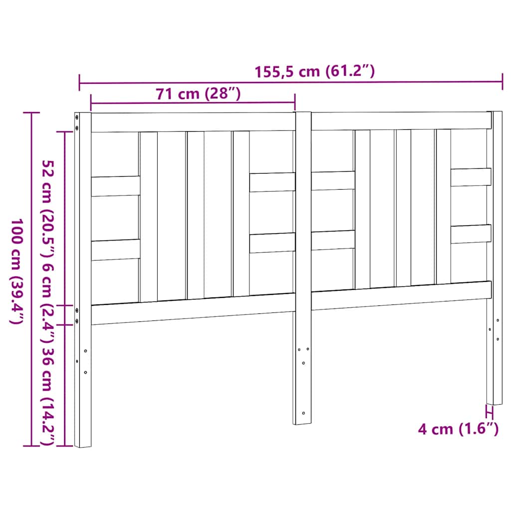 vidaXL Bed Headboard Black 166x4x100 cm Solid Wood Pine