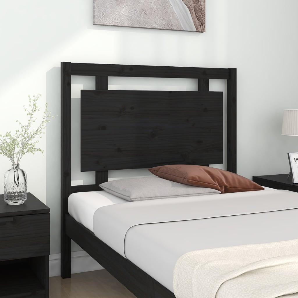 vidaXL Bed Headboard | Black | Solid Pine Wood | Standard | Decorative Inlays