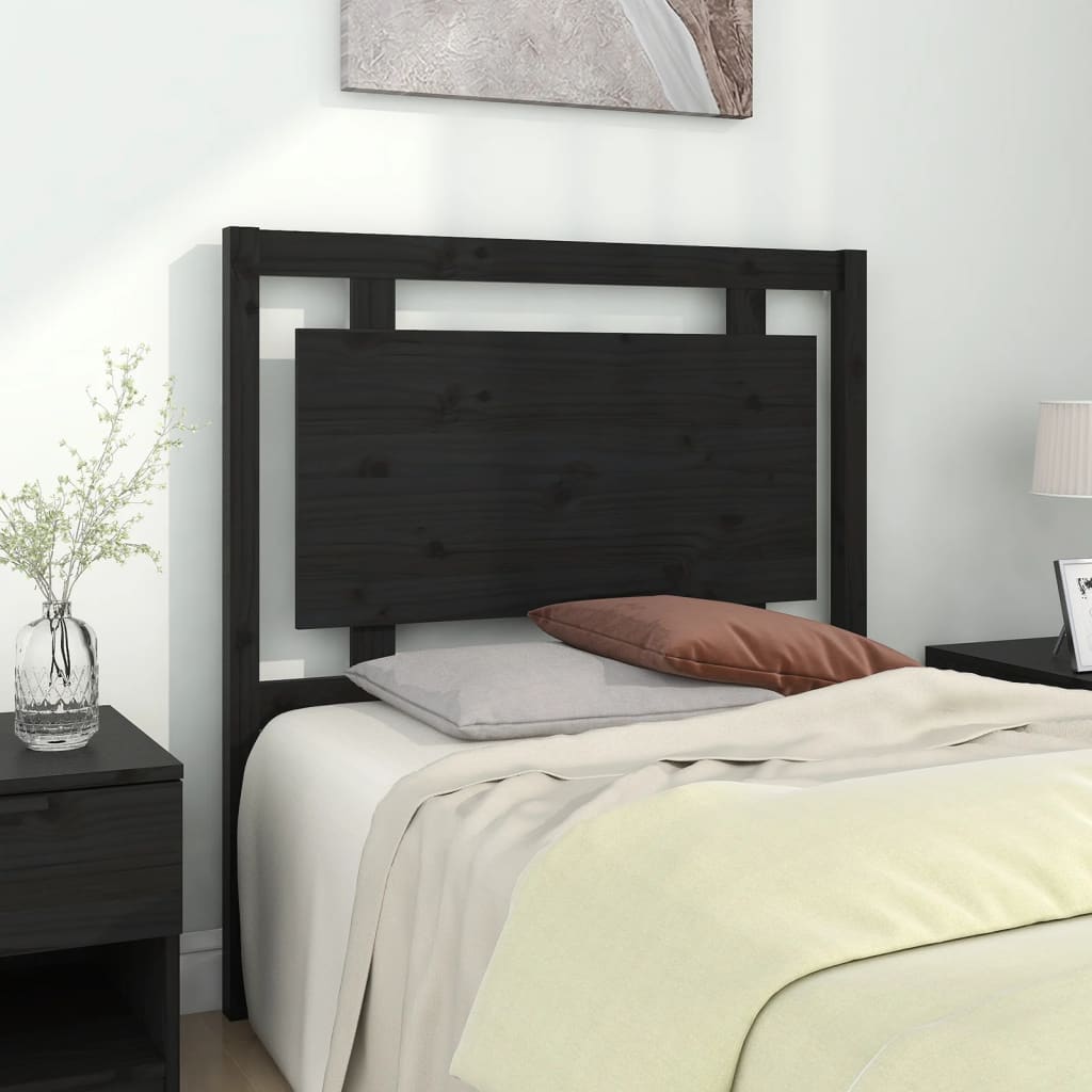 vidaXL Bed Headboard | Black | Solid Pine Wood | Standard | Decorative Inlays