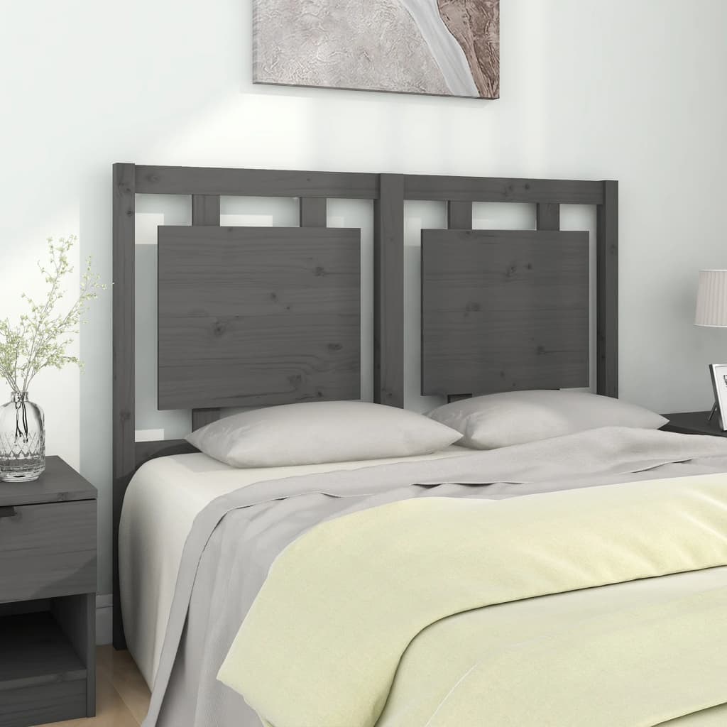 vidaXL Bed Headboard | Grey | Solid Pine Wood | Large | Decorative Inlays