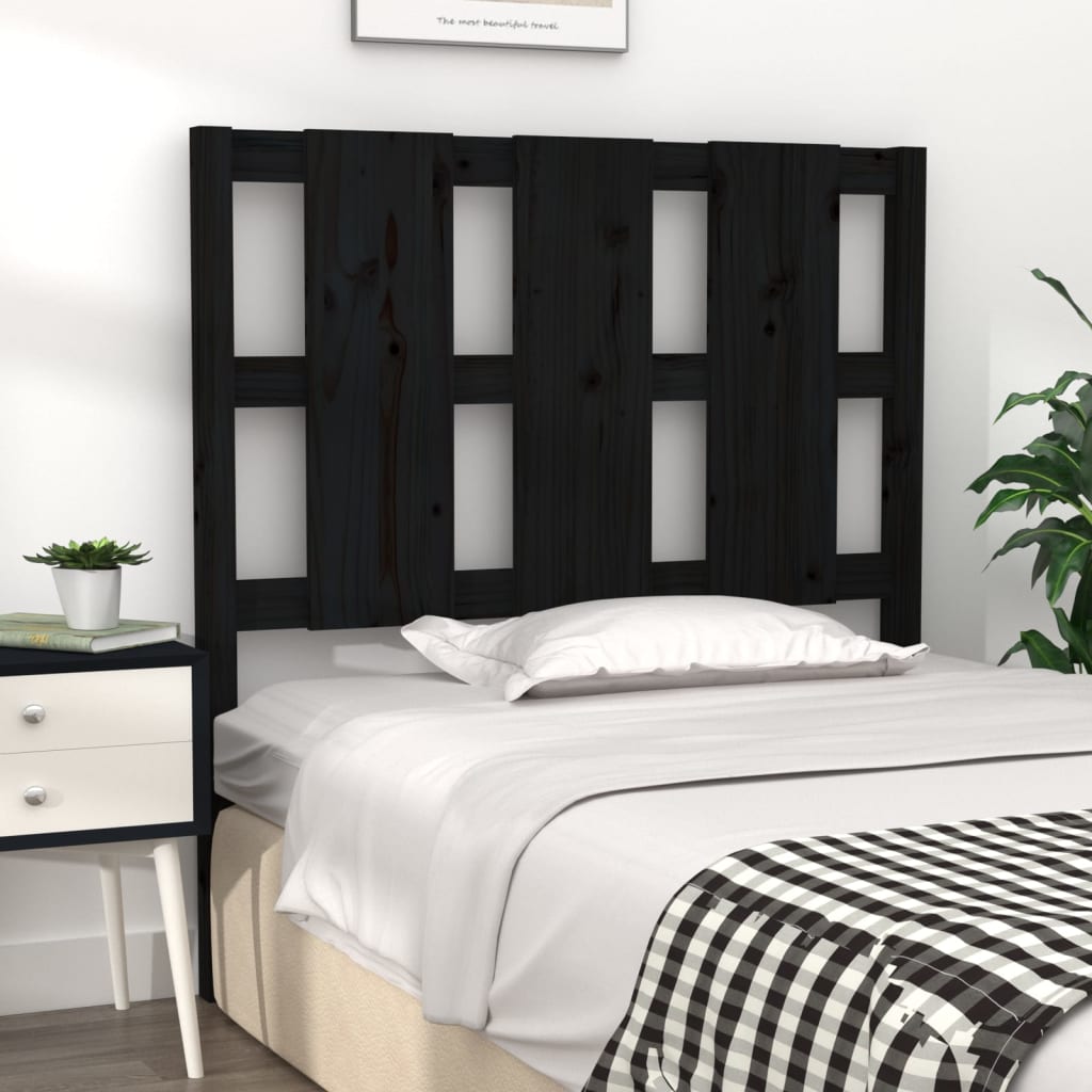 vidaXL Bed Headboard | Black | Solid Pine Wood | Medium | Decorative Inlays