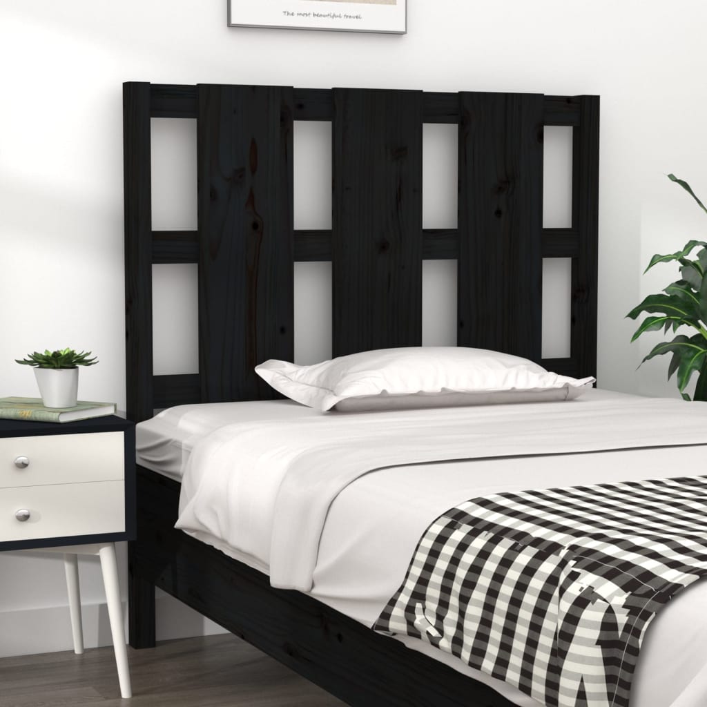 vidaXL Bed Headboard | Black | Solid Pine Wood | Medium | Decorative Inlays
