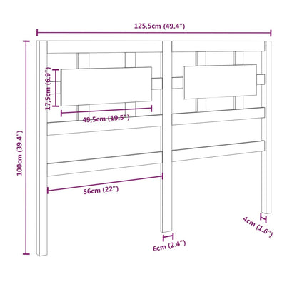 vidaXL Bed Headboard Grey 125.5x4x100 cm Solid Wood Pine