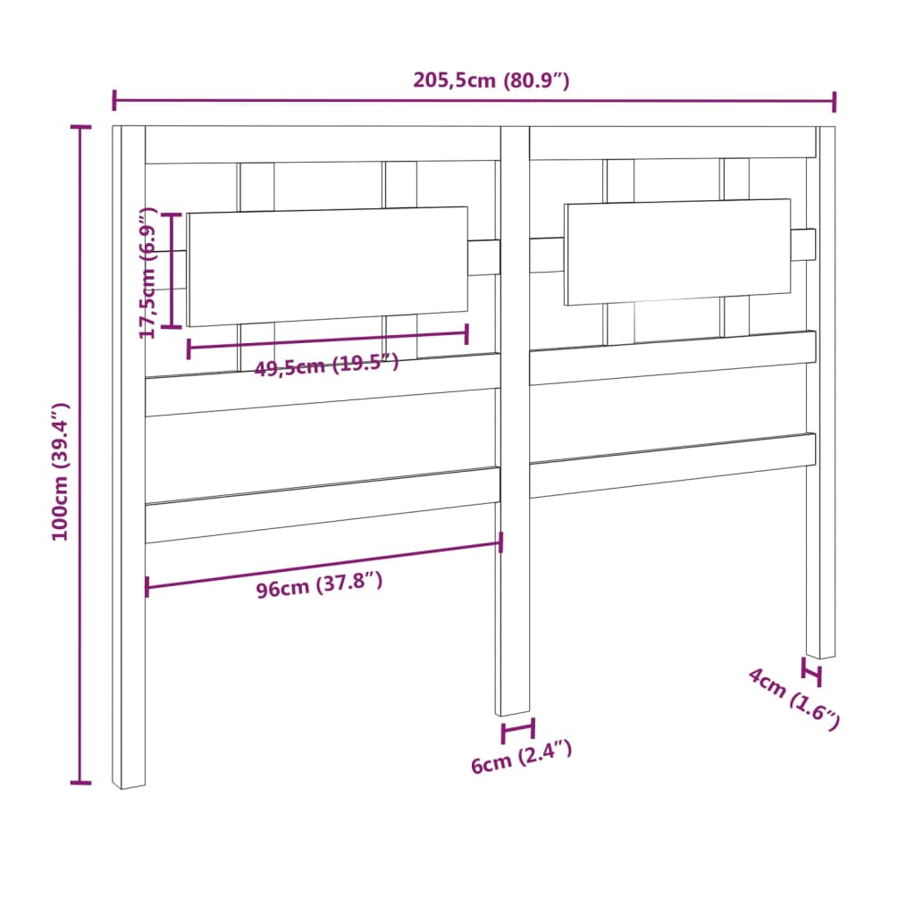 vidaXL Bed Headboard Honey Brown 205.5x4x100 cm Solid Wood Pine