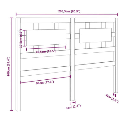 vidaXL Bed Headboard Honey Brown 205.5x4x100 cm Solid Wood Pine