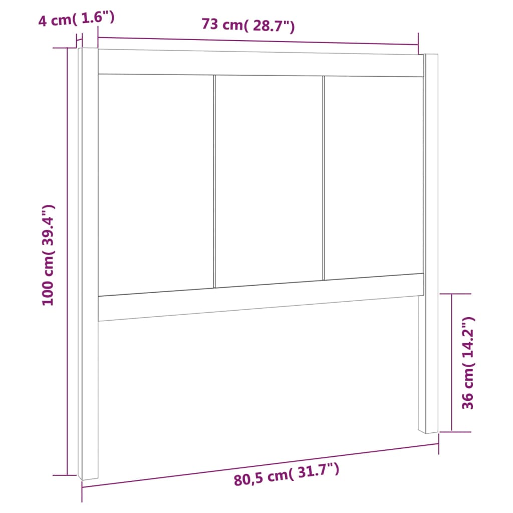 vidaXL Bed Headboard Grey 80.5x4x100 cm Solid Pine Wood
