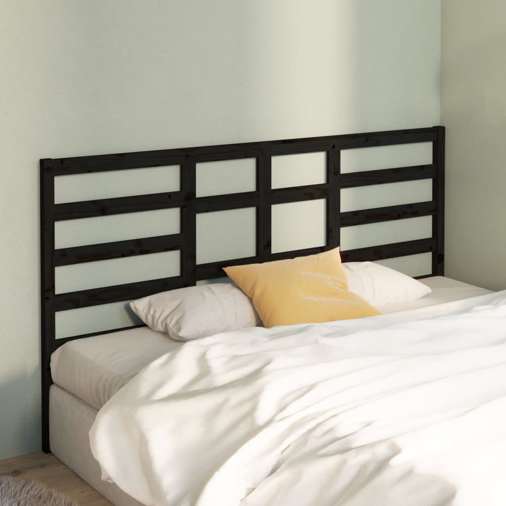 vidaXL Bed Headboard Black 206x4x104 cm Solid Wood Pine