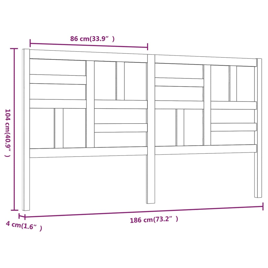 818206 vidaXL Bed Headboard White 186x4x104 cm Solid Wood Pine