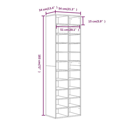 vidaXL Shoe Cabinet Grey Sonoma 54x34x183 cm Engineered Wood