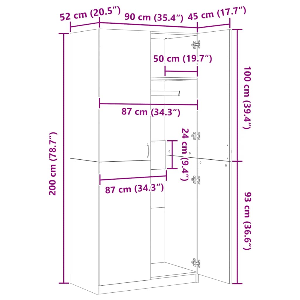 vidaXL Wardrobe Smoked Oak 90x50x200 cm Engineered Wood