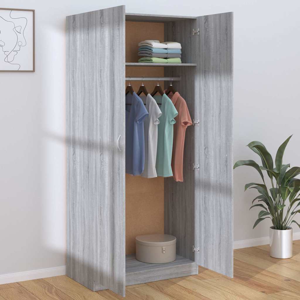 815355 vidaXL Wardrobe Grey Sonoma 90x52x200 cm Engineered Wood