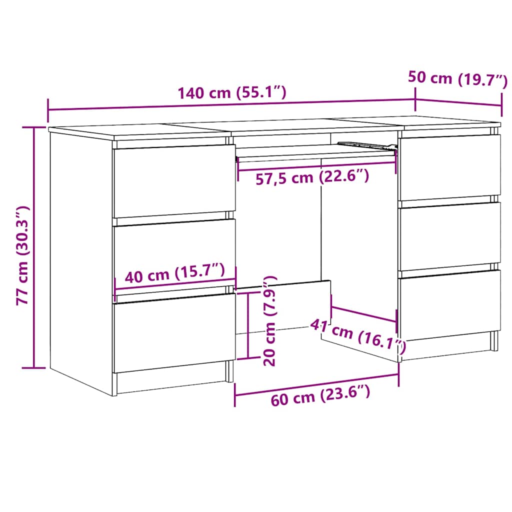 vidaXL Writing Desk | Smoked Oak | Engineered Wood | 140x50x77 cm | Writing Desk
