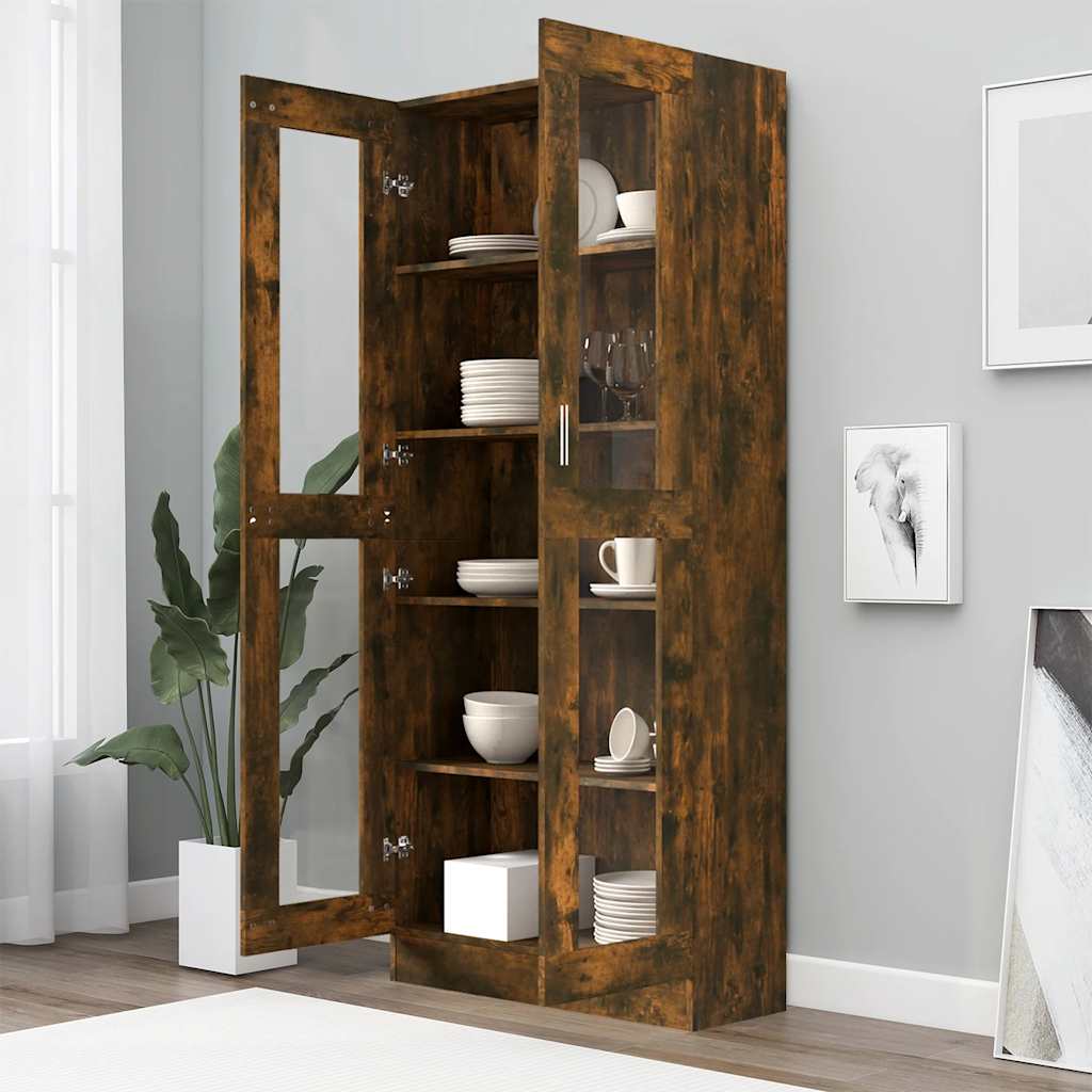 vidaXL Vitrine Cabinet Smoked Oak 82,5x30,5x185 cm Engineered Wood