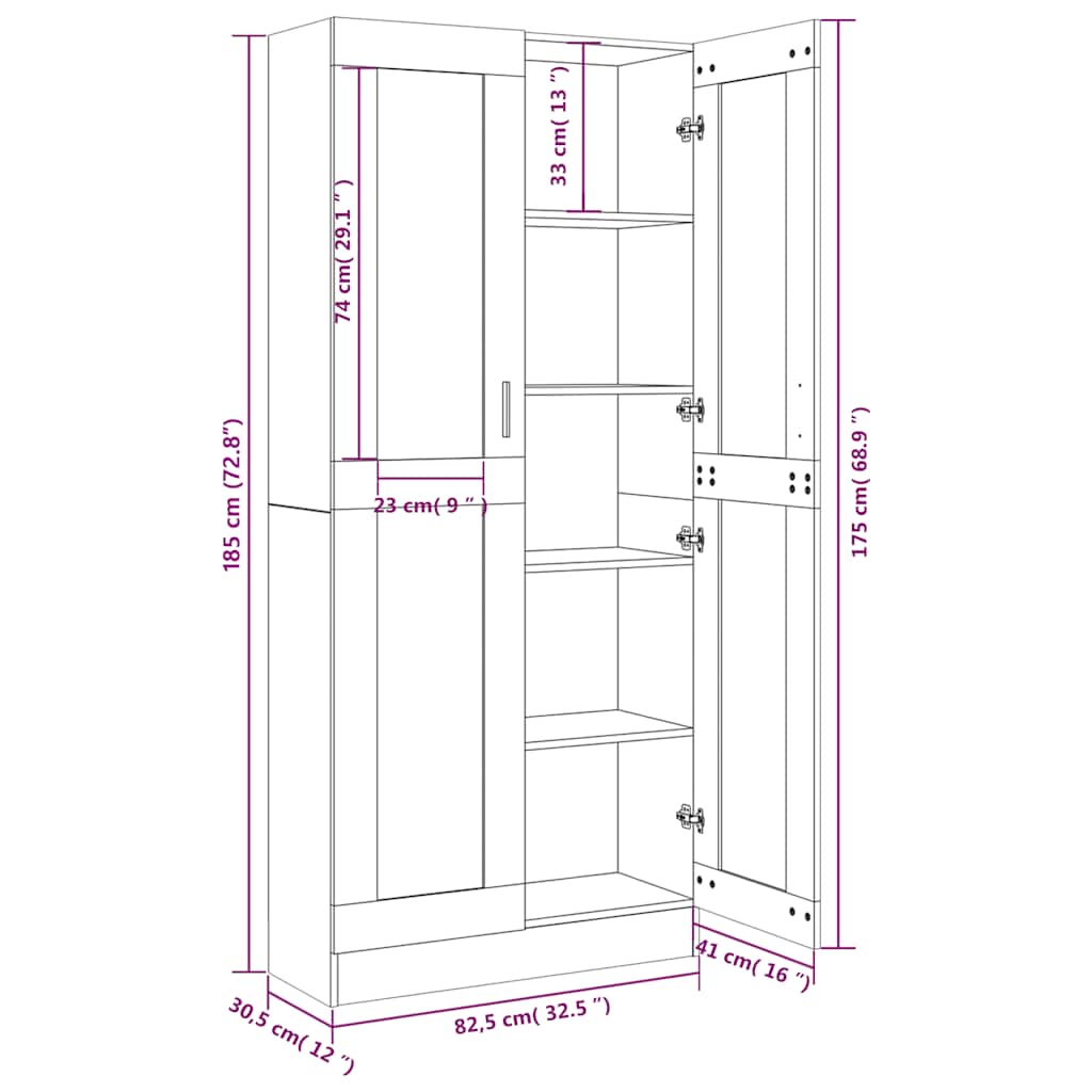 vidaXL Vitrine Cabinet Smoked Oak 82,5x30,5x185 cm Engineered Wood