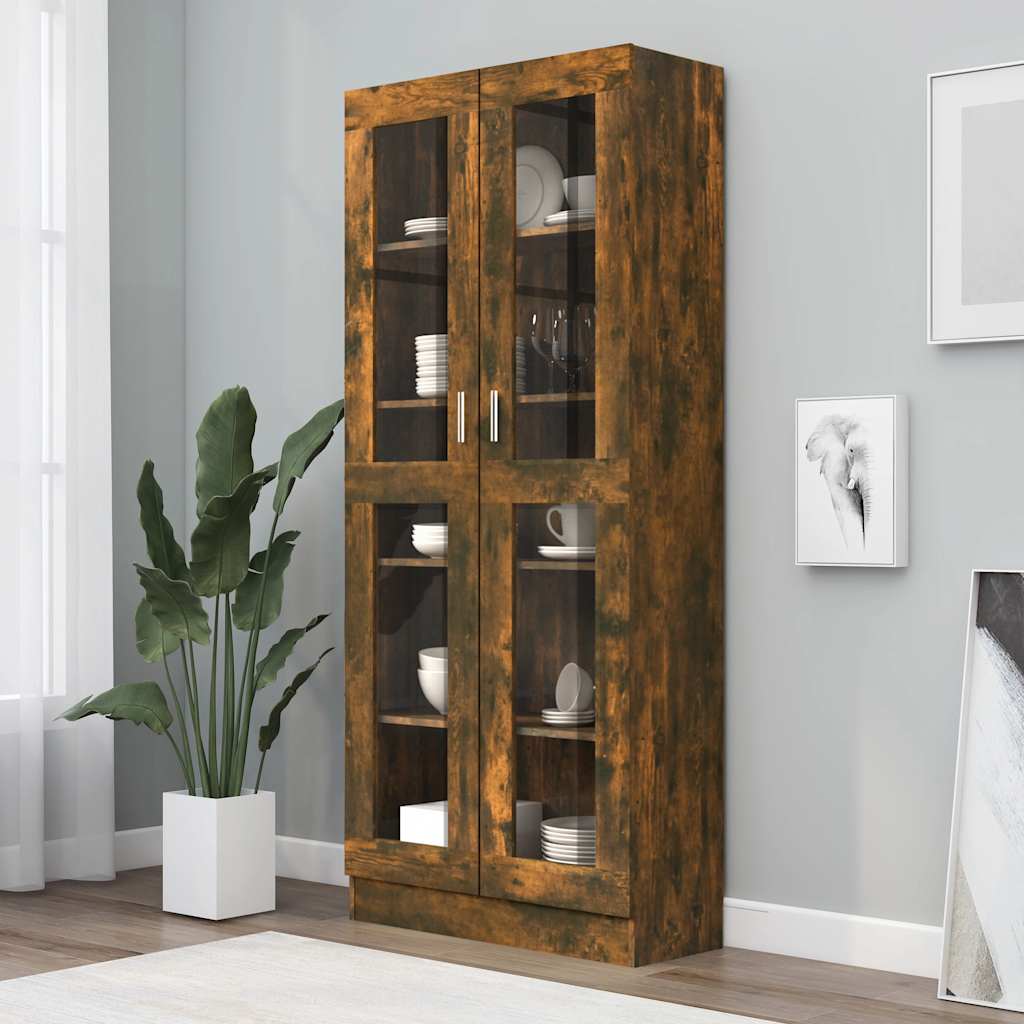 vidaXL Vitrine Cabinet Smoked Oak 82,5x30,5x185 cm Engineered Wood