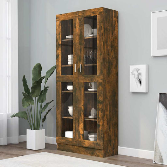 vidaXL Vitrine Cabinet Smoked Oak 82,5x30,5x185 cm Engineered Wood