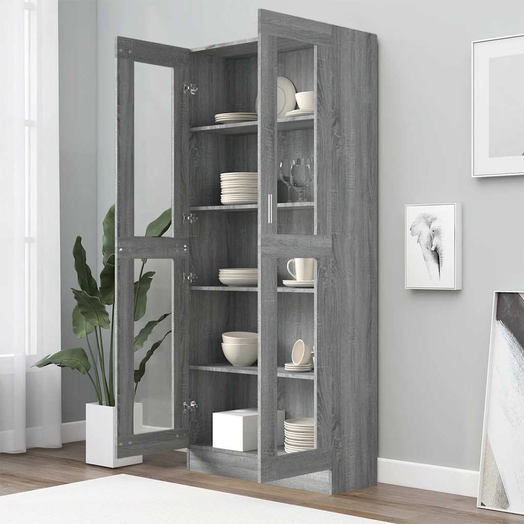 vidaXL Vitrine Cabinet Grey Sonoma 82,5x30,5x185 cm Engineered Wood