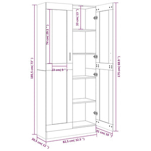 vidaXL Vitrine Cabinet Grey Sonoma 82.5x30.5x185.5 cm Engineered Wood