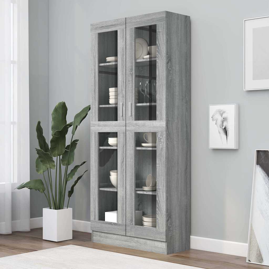 vidaXL Vitrine Cabinet Grey Sonoma 82,5x30,5x185 cm Engineered Wood