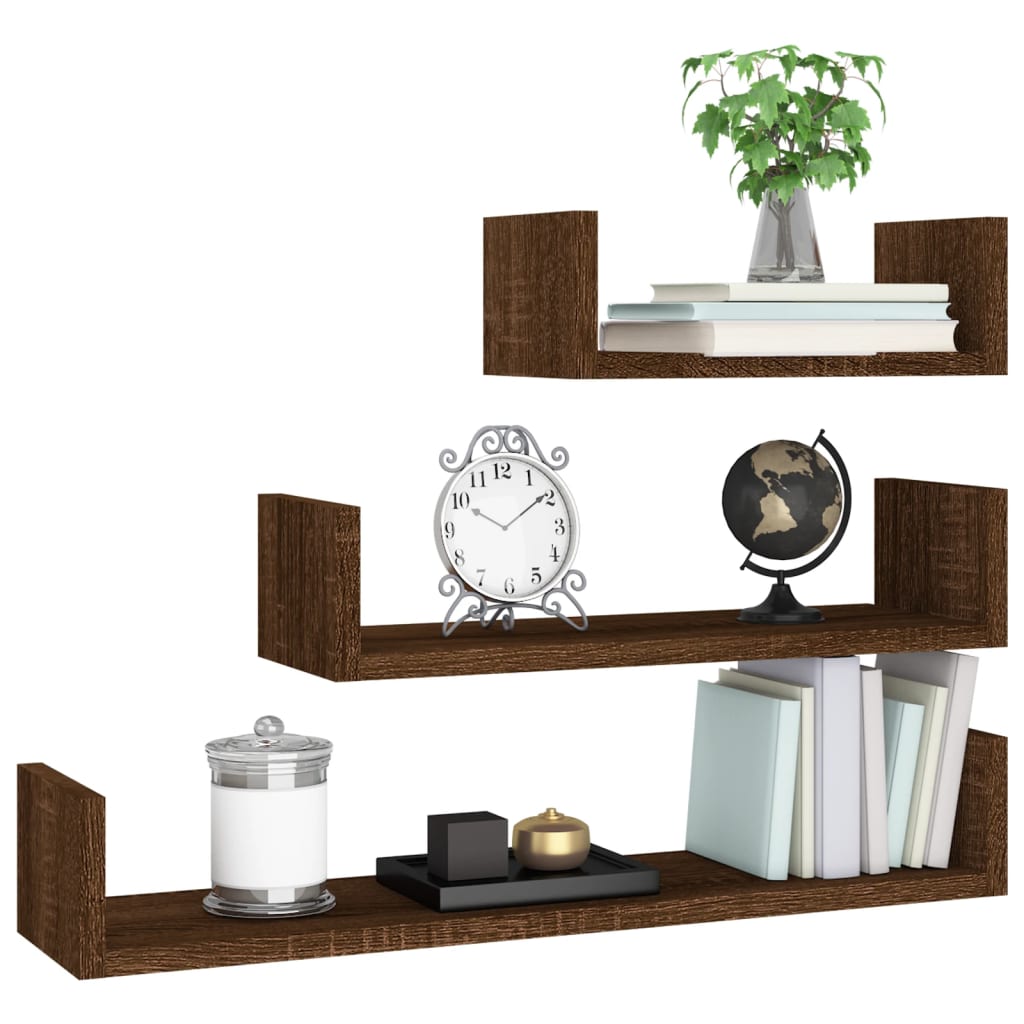 vidaXL Wall Display Shelves 3 pcs Brown Oak Engineered Wood