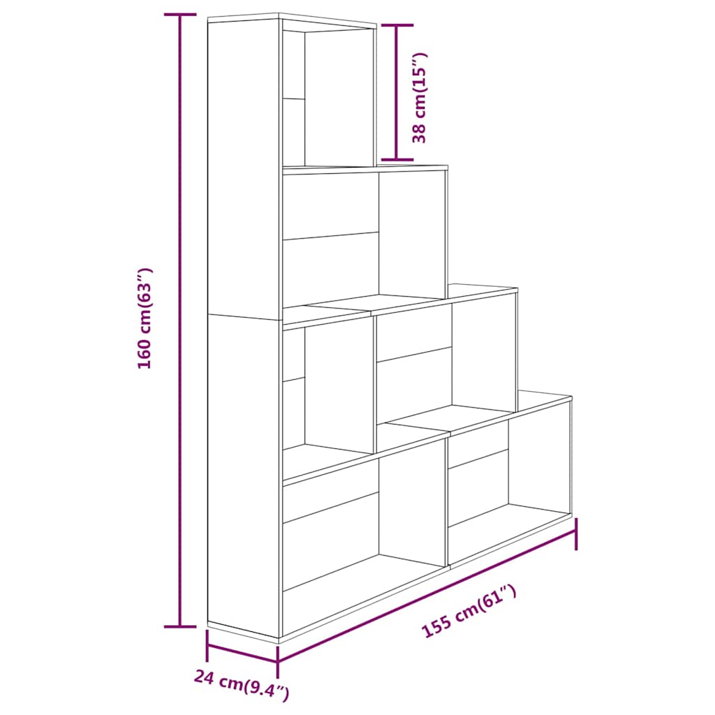 vidaXL Book Cabinet Smoked Oak 155x24x160 cm
