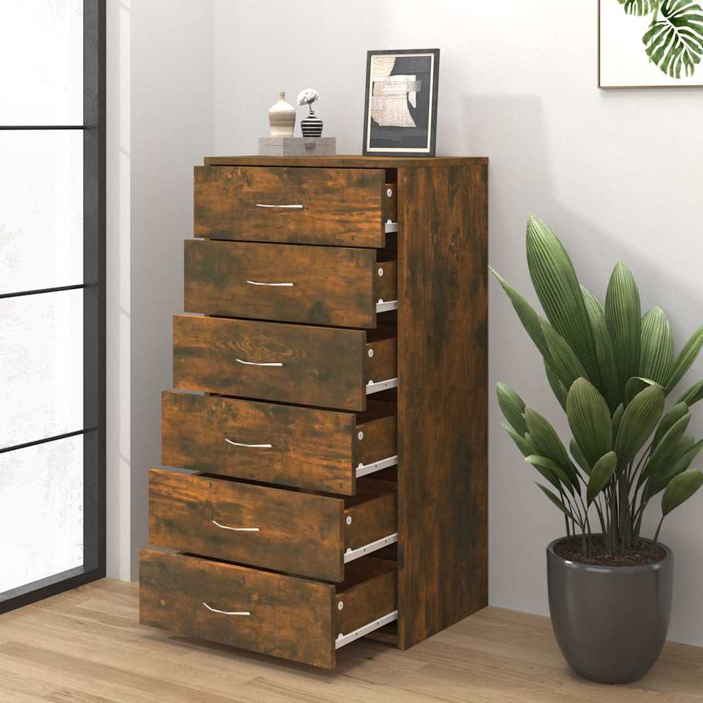 815363 vidaXL Sideboard with 6 Drawers Smoked Oak 50x34x96 cm Engineered Wood