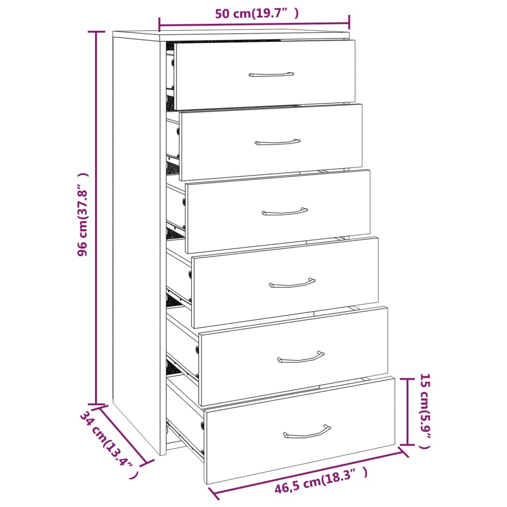 vidaXL Sideboard with 6 Drawers Grey Sonoma 50x34x96cm Engineered Wood