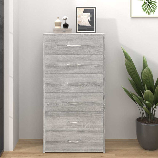 vidaXL Sideboard with 6 Drawers Grey Sonoma 50x34x96cm Engineered Wood