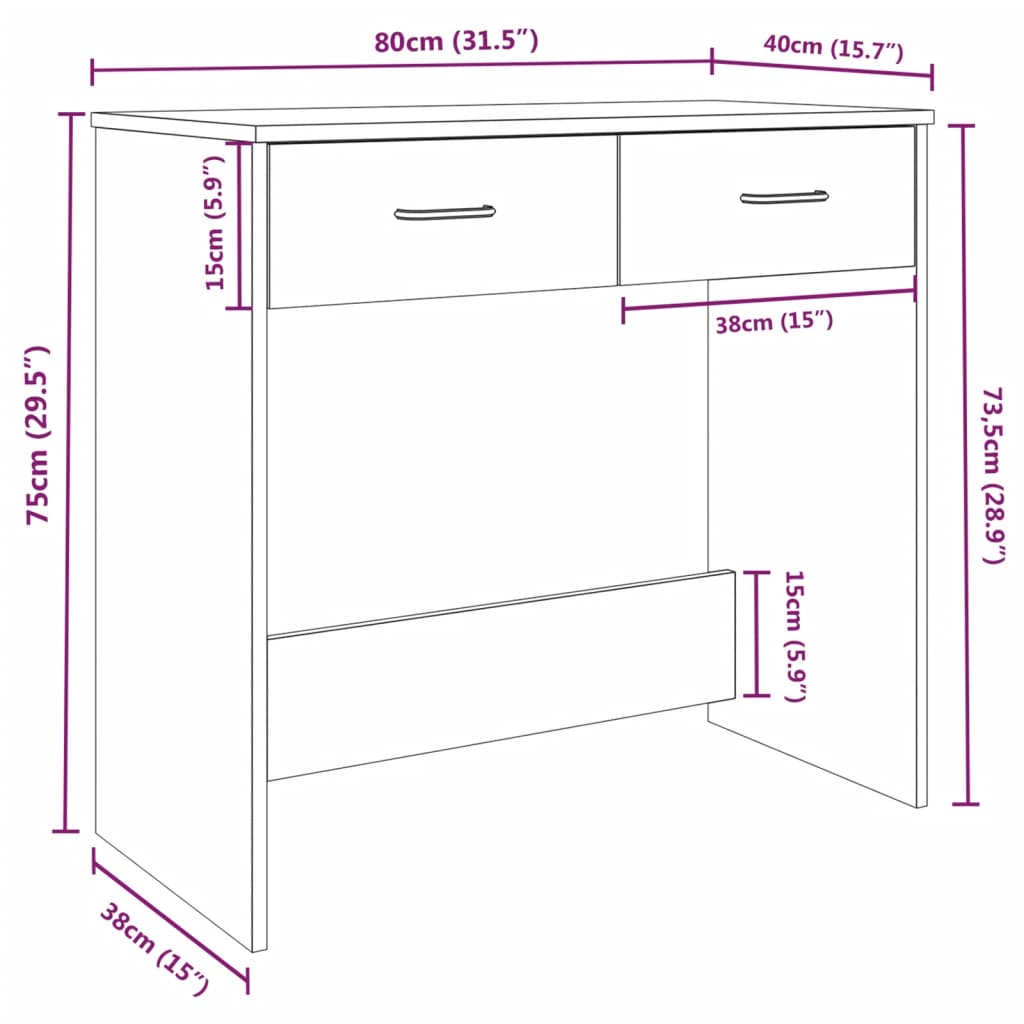 vidaXL Desk Smoked Oak 80x40x75 cm Engineered Wood