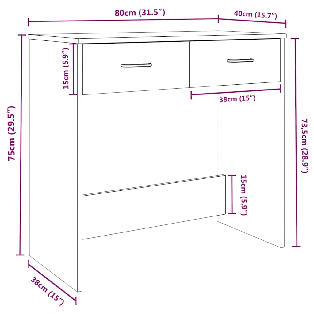 815474 vidaXL Desk Smoked Oak 80x40x75 cm Engineered Wood
