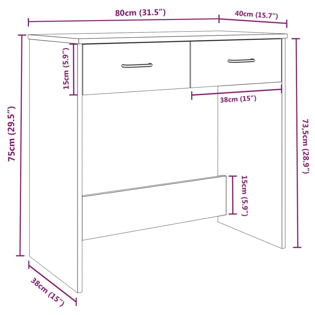 vidaXL Desk Grey Sonoma 80x40x75 cm Engineered Wood