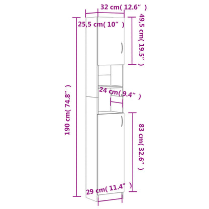 vidaXL Bathroom Cabinet Smoked Oak 32x25.5x190 cm Engineered Wood