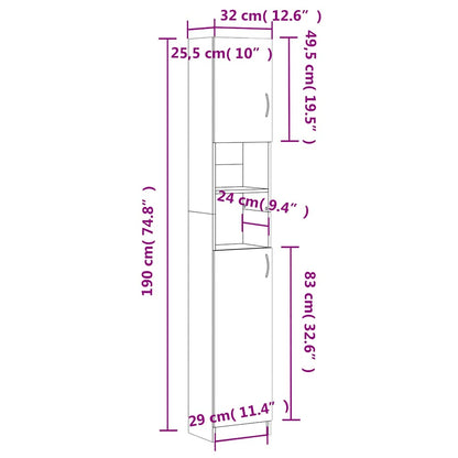 vidaXL Bathroom Cabinet Grey Sonoma 32x25.5x190 cm Engineered Wood