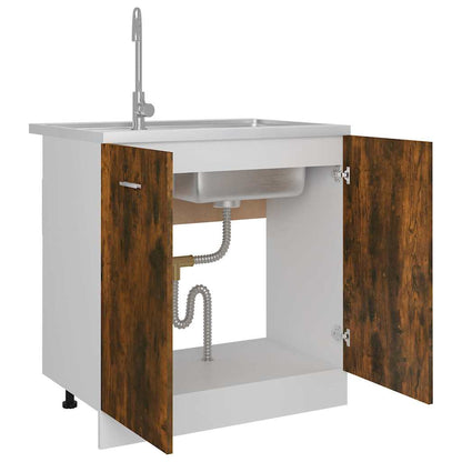 vidaXL Sink Bottom Cabinet "Lyon" Smoked Oak 80x46x81.5 cm