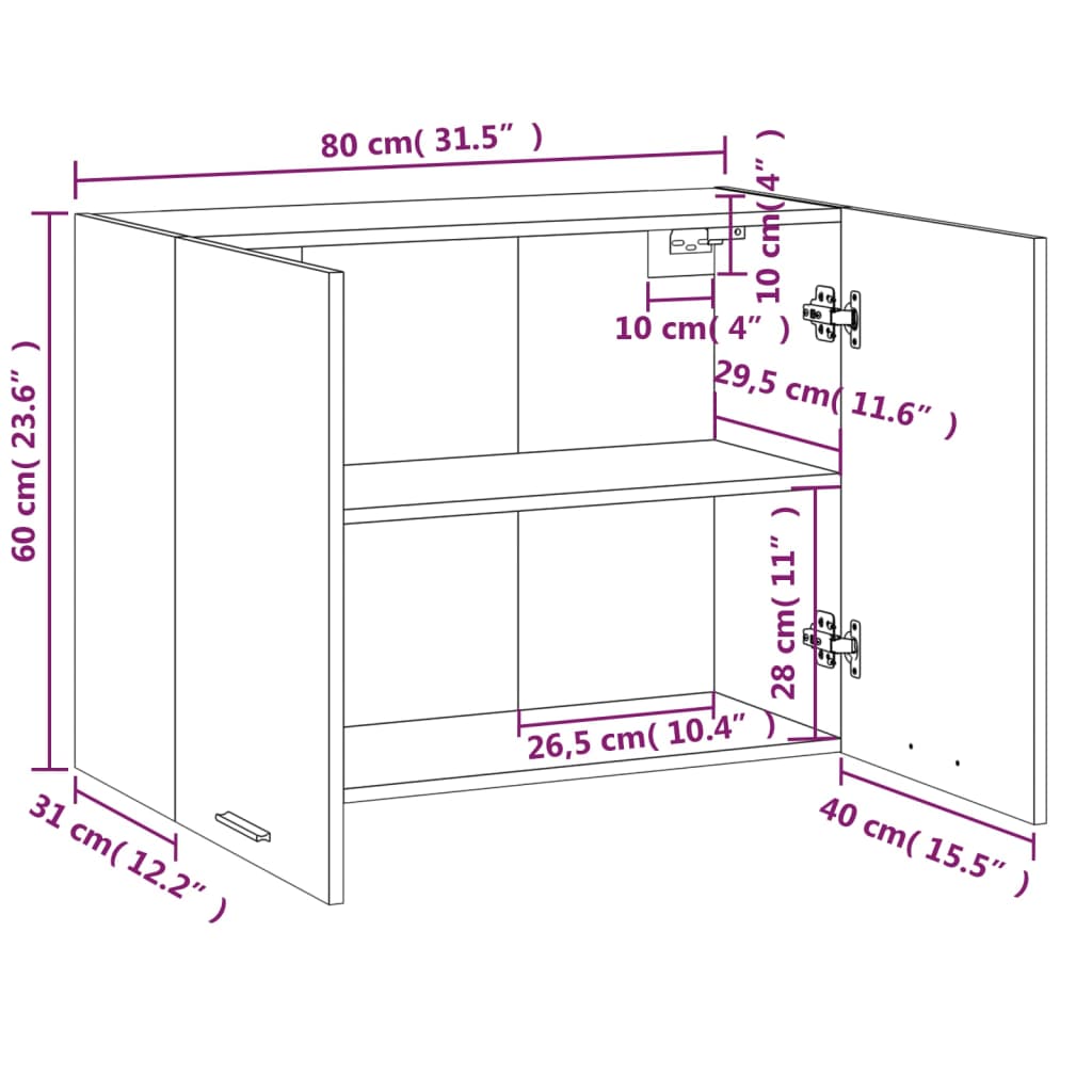 vidaXL Hanging Cabinet "Lyon" Smoked Oak 80x31x60 cm Engineered Wood