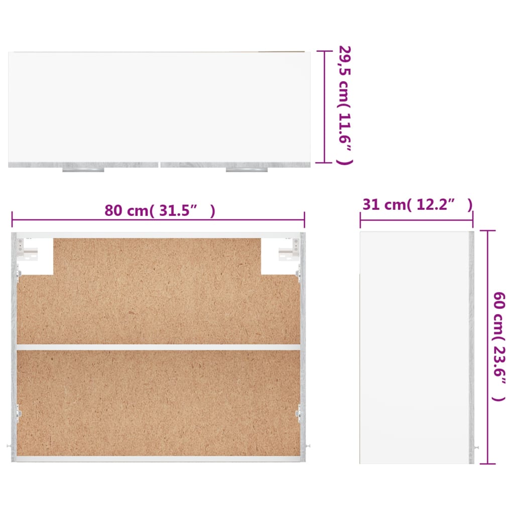 vidaXL Hanging Cabinet Lyon Grey Sonoma 80x31x60 cm Engineered Wood
