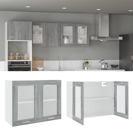 vidaXL Hanging Glass Cabinet "Lyon" Grey Sonoma 80x31x60 cm Engineered Wood