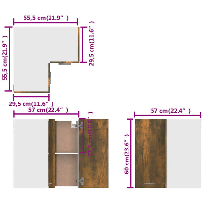 vidaXL Hanging Corner Cabinet "Lyon" Smoked Oak 57x57x60 cm Engineered Wood