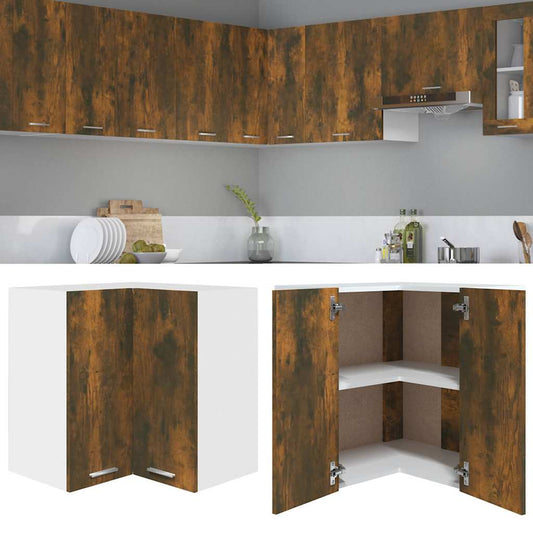 vidaXL Hanging Corner Cabinet "Lyon" Smoked Oak 57x57x60 cm