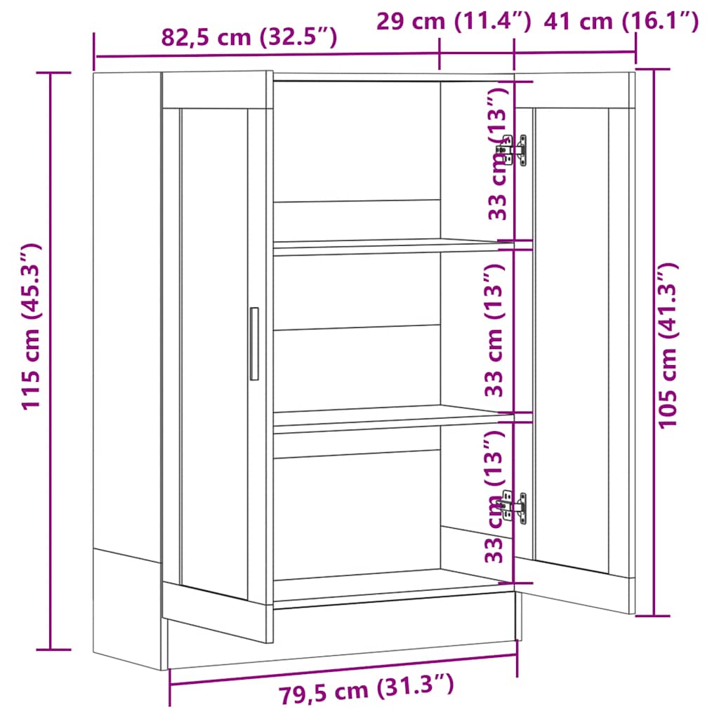 vidaXL Vitrine Cabinet Smoked Oak 82,5x30,5x115 cm Engineered Wood