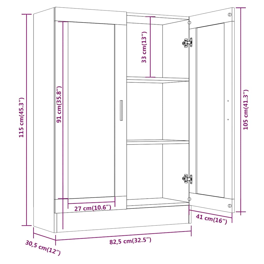 vidaXL Vitrine Cabinet Grey Sonoma 82,5x30,5x115 cm Engineered Wood