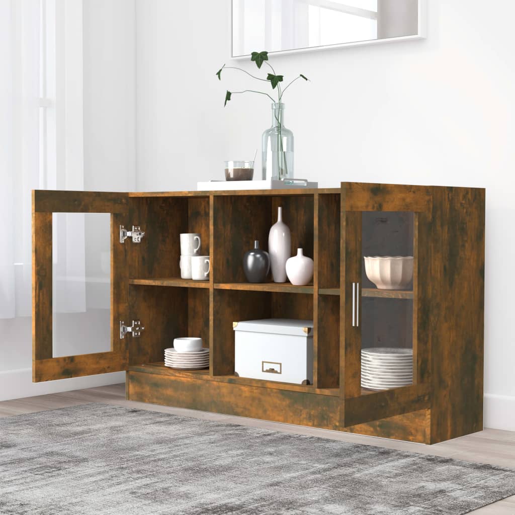 vidaXL Vitrine Cabinet Smoked Oak 120x30,5x70 cm Engineered Wood