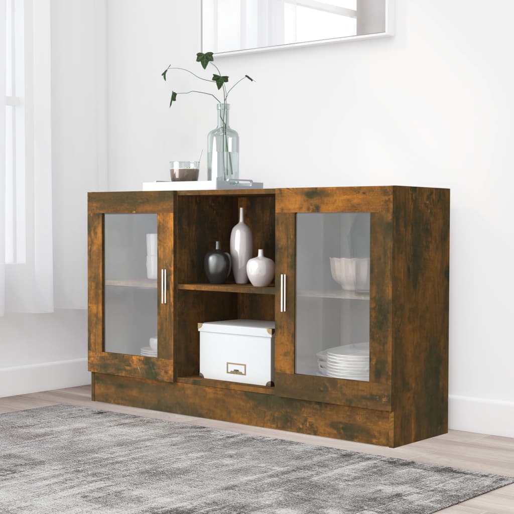 vidaXL Vitrine Cabinet Smoked Oak 120x30,5x70 cm Engineered Wood