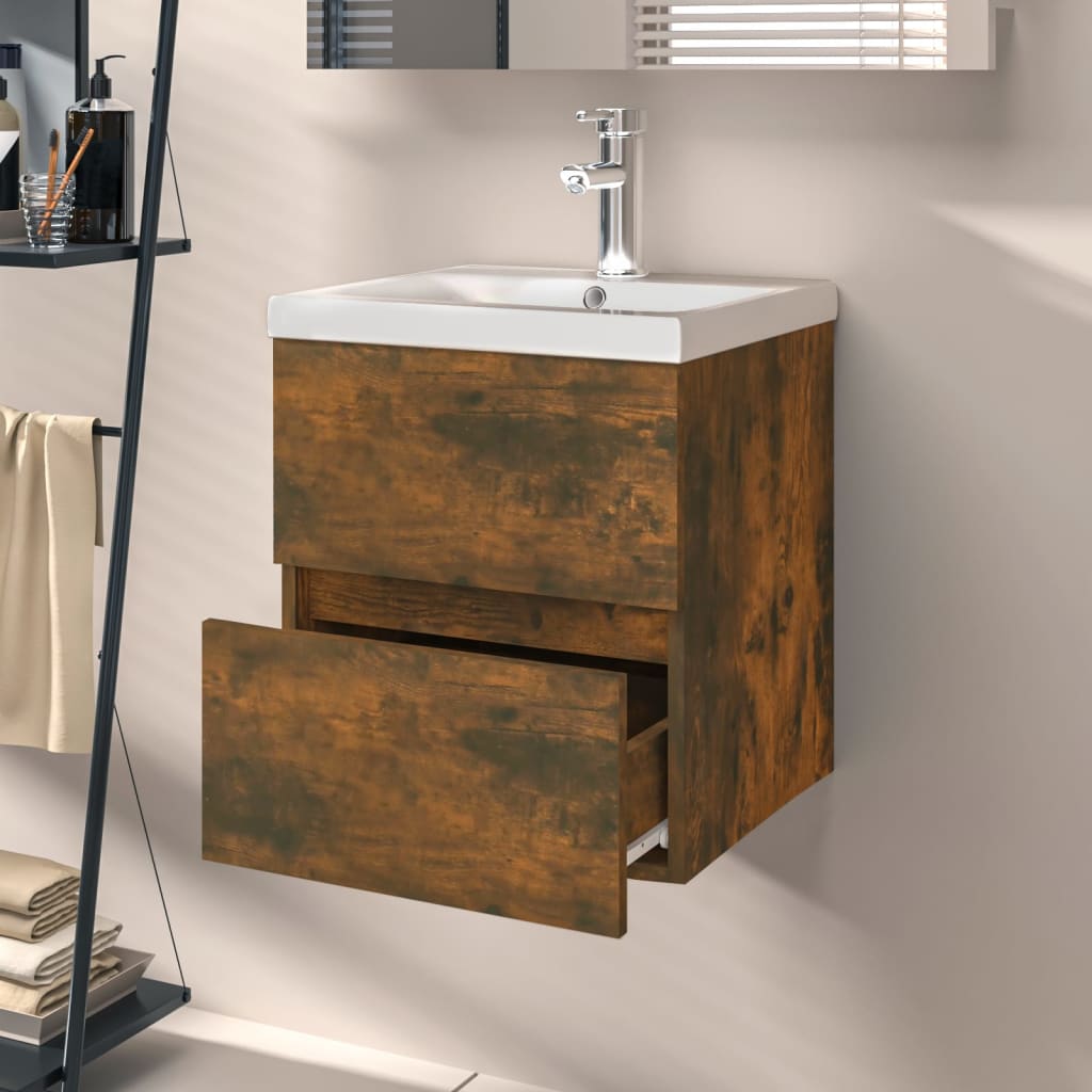 vidaXL Sink Cabinet Smoked Oak 41x38.5x45 cm Engineered Wood