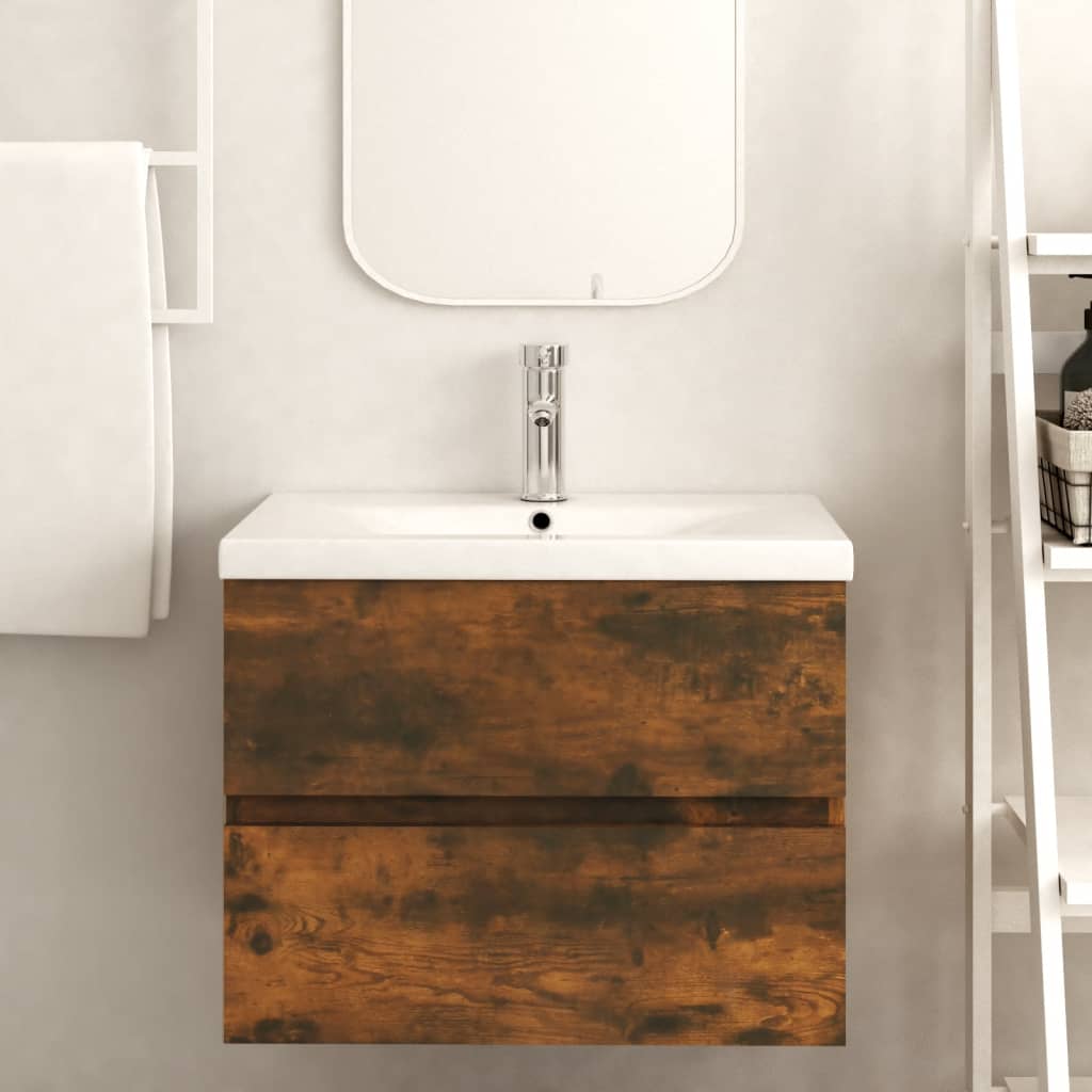 vidaXL Sink Cabinet Smoked Oak 60x38.5x45 cm Engineered Wood