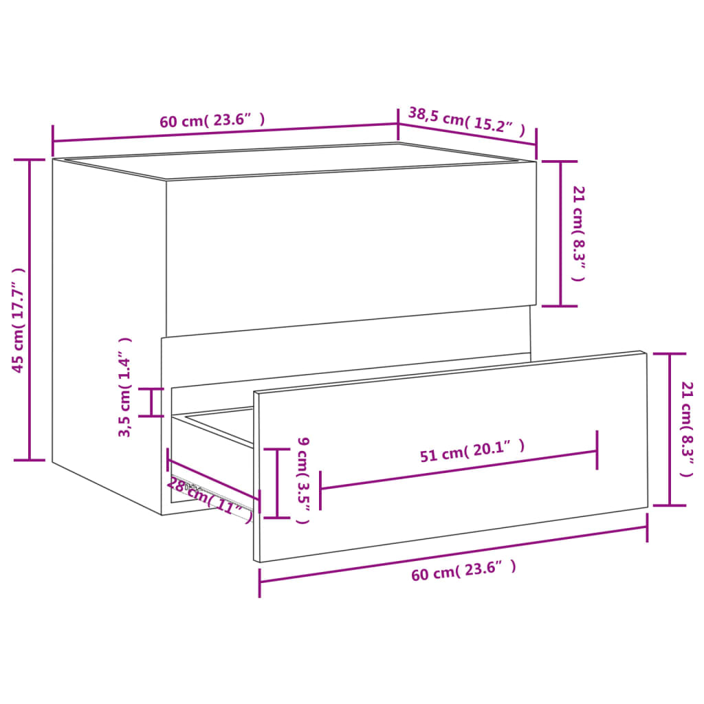 vidaXL Sink Cabinet Smoked Oak 60x38.5x45 cm Engineered Wood