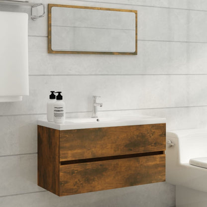 vidaXL Sink Cabinet Smoked Oak 90x38.5x45 cm Engineered Wood