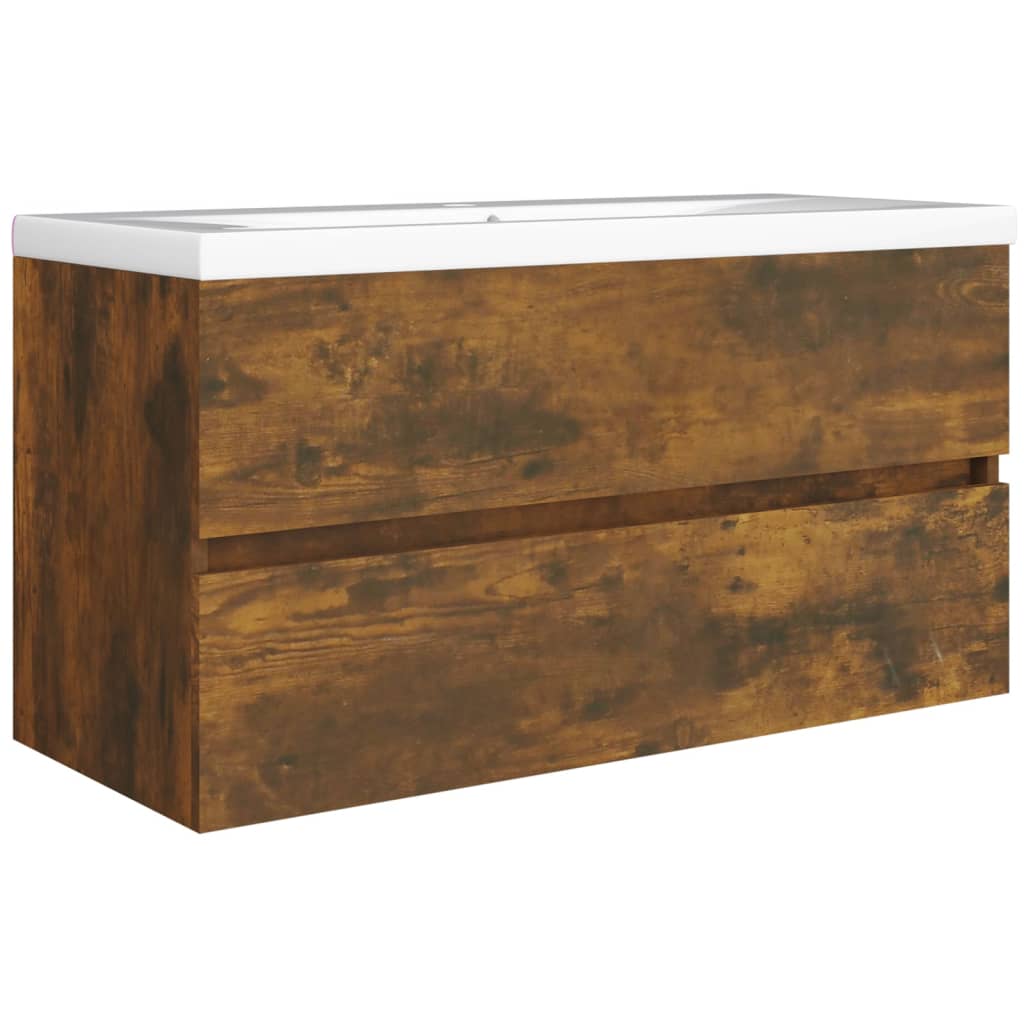 vidaXL Sink Cabinet Smoked Oak 90x38.5x45 cm Engineered Wood