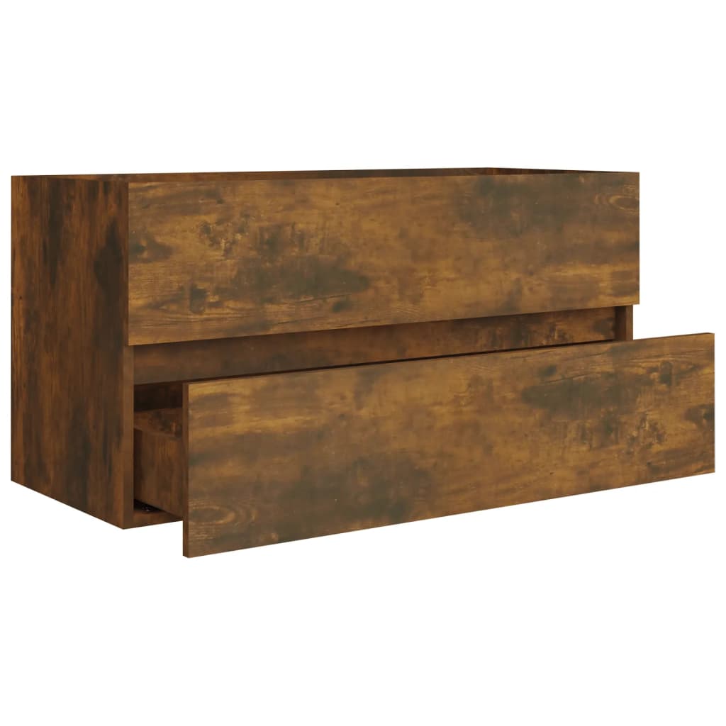 vidaXL Sink Cabinet Smoked Oak 90x38.5x45 cm Engineered Wood